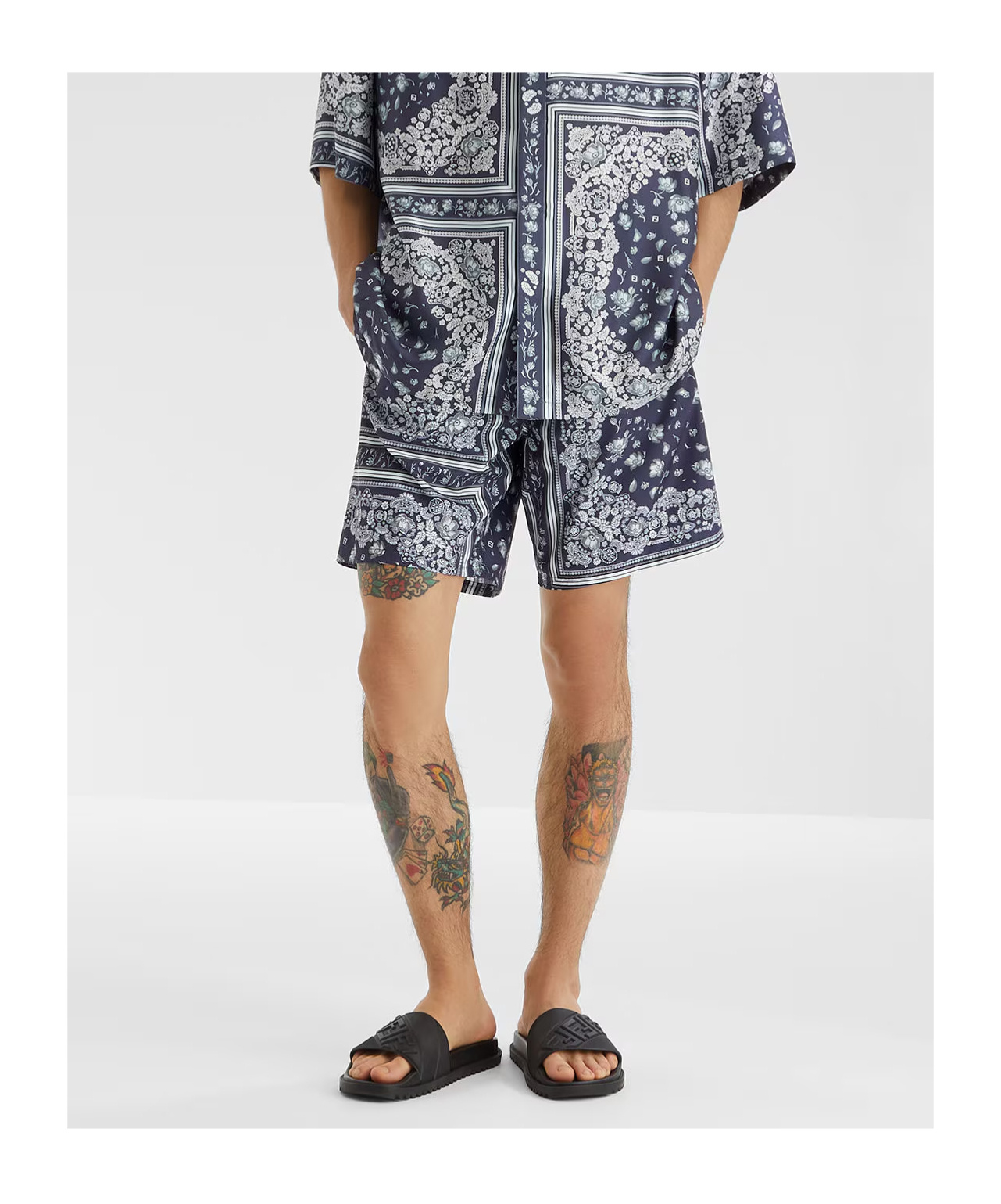 Fendi Ermuda Shorts Trousers Blue In Black