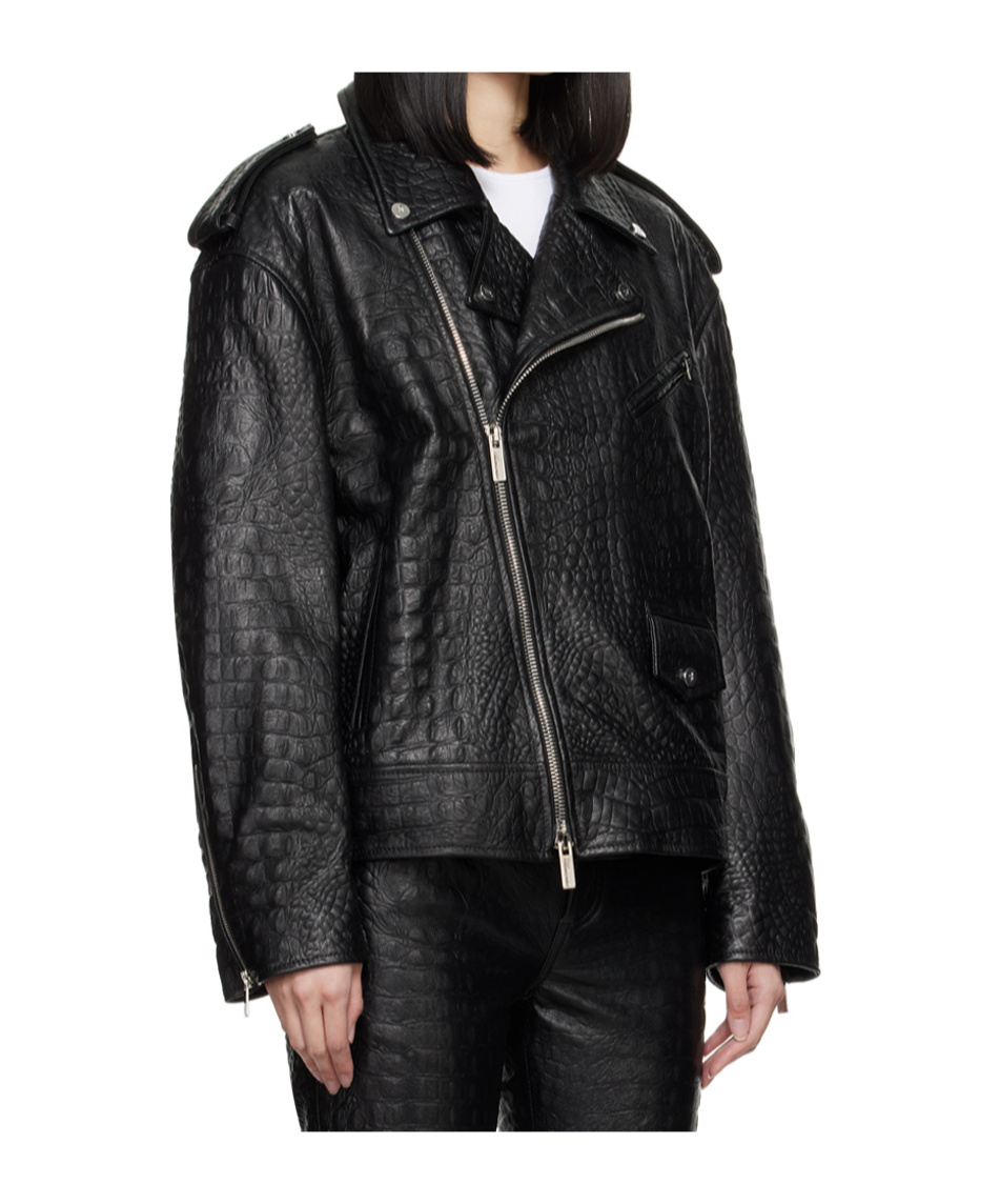 Blumarine Crocodile-effect Leather Jacket In Black