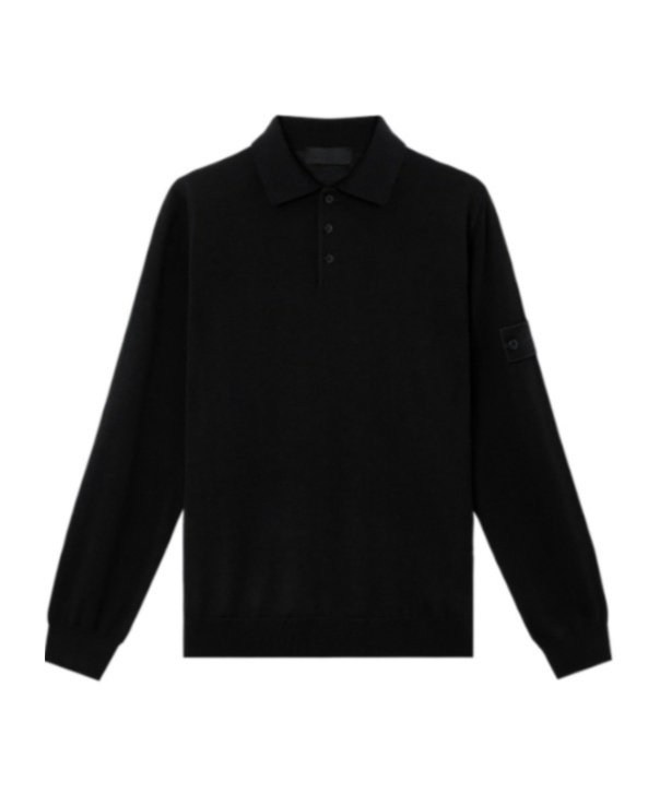 Stone Island Long-sleeve Polo Jumper With Ribbed Trims In Multi