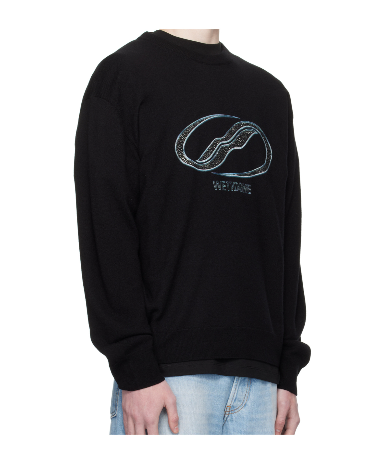 We11 Done Black Logo Rhinestone Knit Pullover Sweater In Black