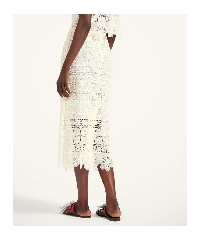La Doublej Lacey Pencil Skirt In White
