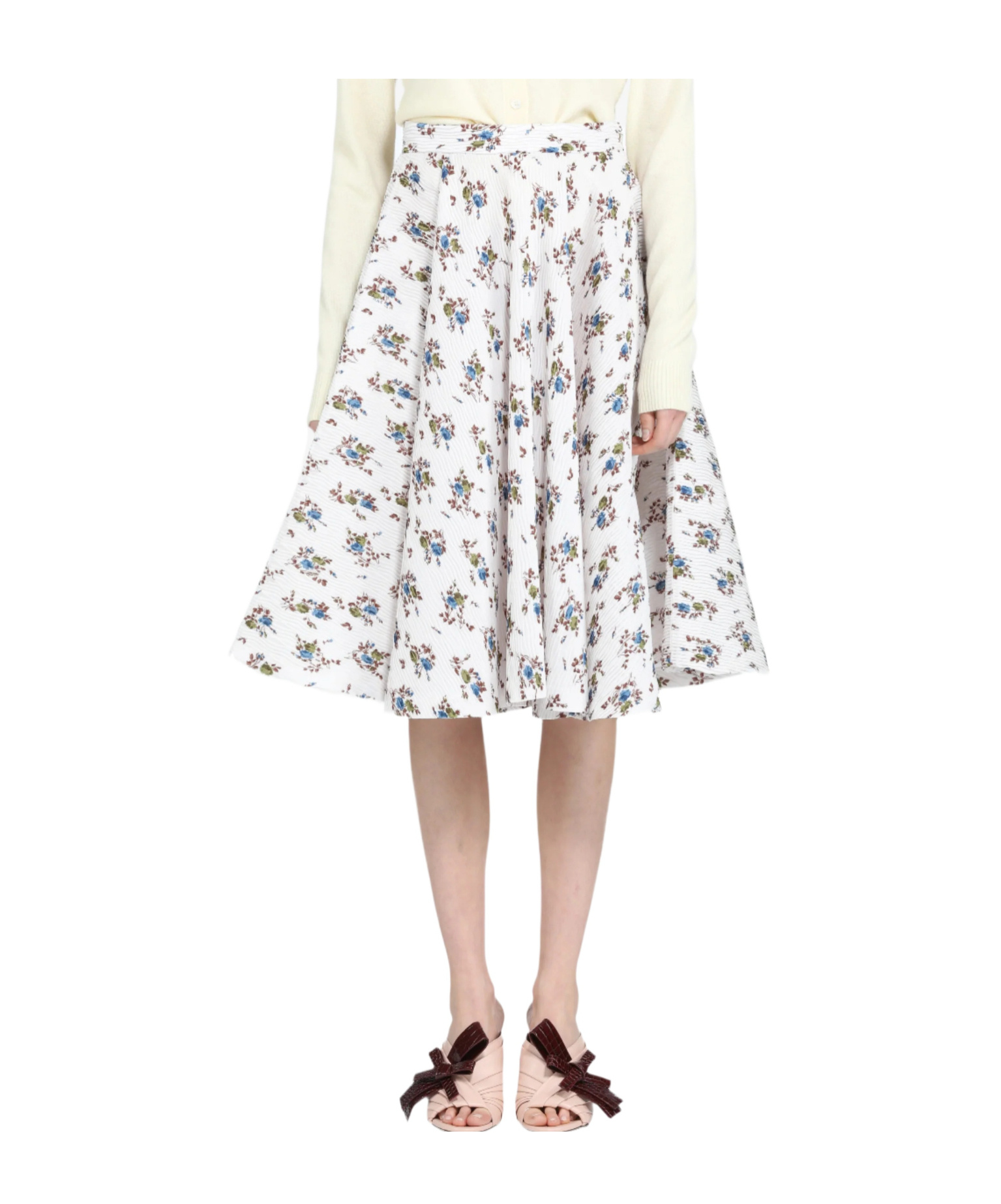 N°21 Floral-print Pleated Midi Skirt In White