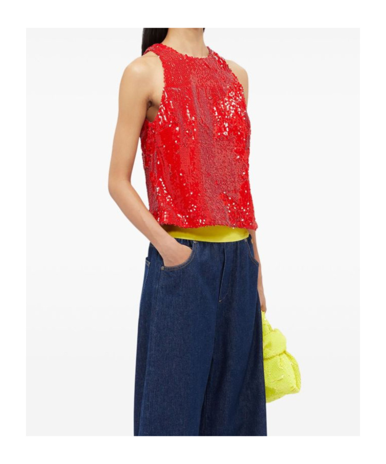 Msgm Cardinal Red Sequin-embellished Sleeveless Top In Red