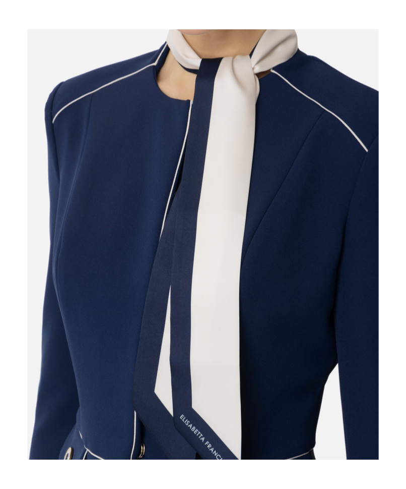 Elisabetta Franchi Tailored Jacket With High Collar And Flap Pockets In Blue