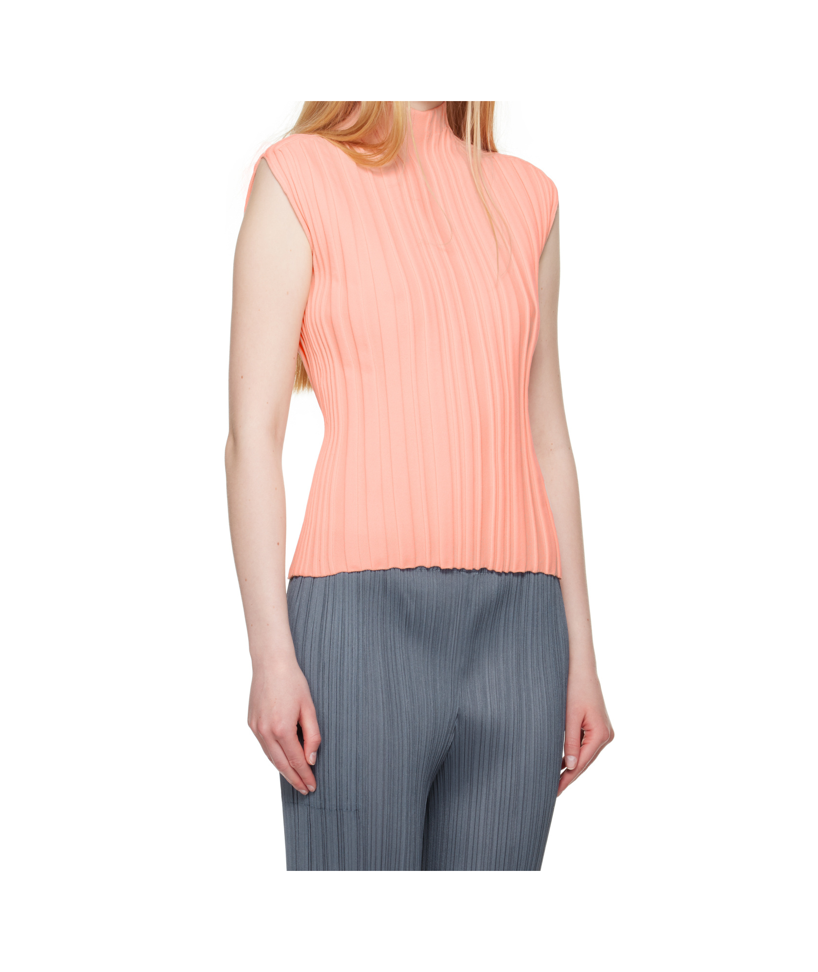 Issey Miyake Ribbed Knit Top In Pink