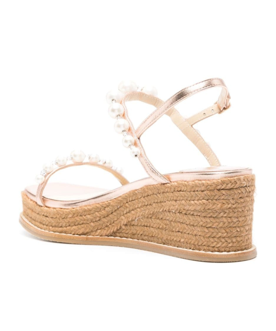 Jimmy Choo Amatuus Pearl-embellished Leather Wedge Sandals In Nude