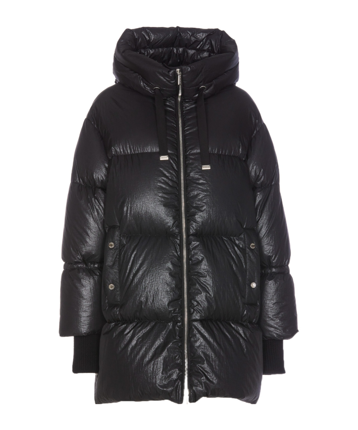 Moorer Hooded Padded Jacket With Snap Button Pockets In Black