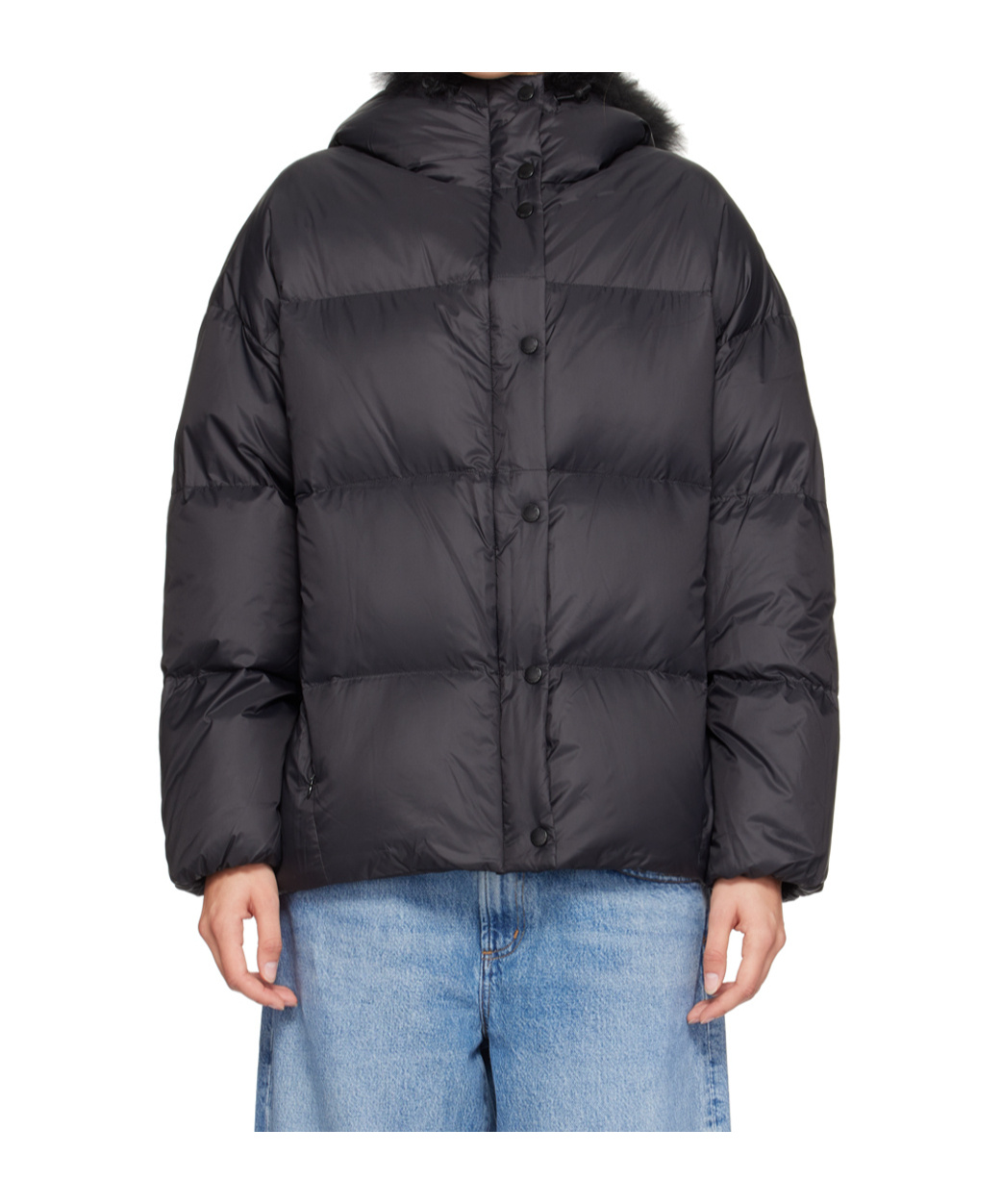 Yves Salomon Black Hooded Down Jacket In Black