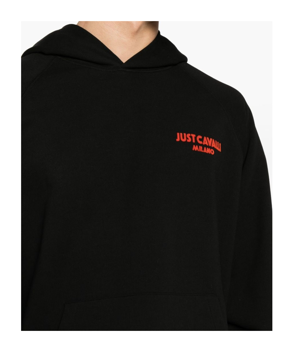 Just Cavalli Flocked-logo Cotton Hoodie In Black