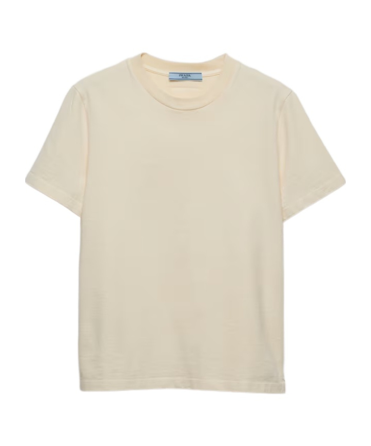 Prada Womens Yellow Logo-embroidered Slim-fit Stretch-cotton T-shirt In Vanilla