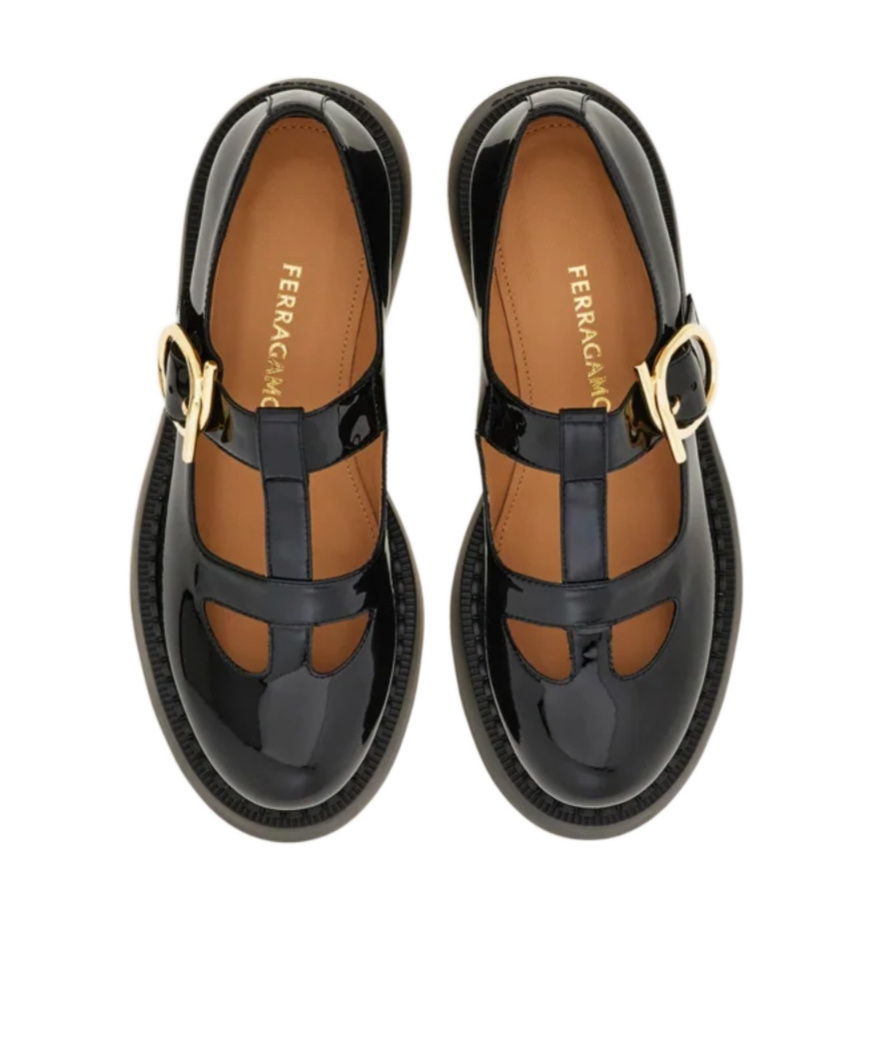 Ferragamo Leather Zoey Ballerinas Chunky Heel In Black
