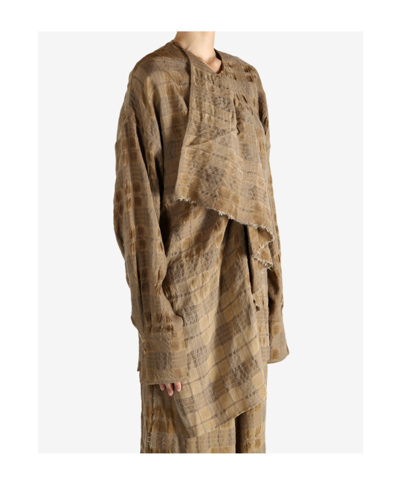 Uma Wang Draped Front Long Sleeve Wool Blend Top In Brown