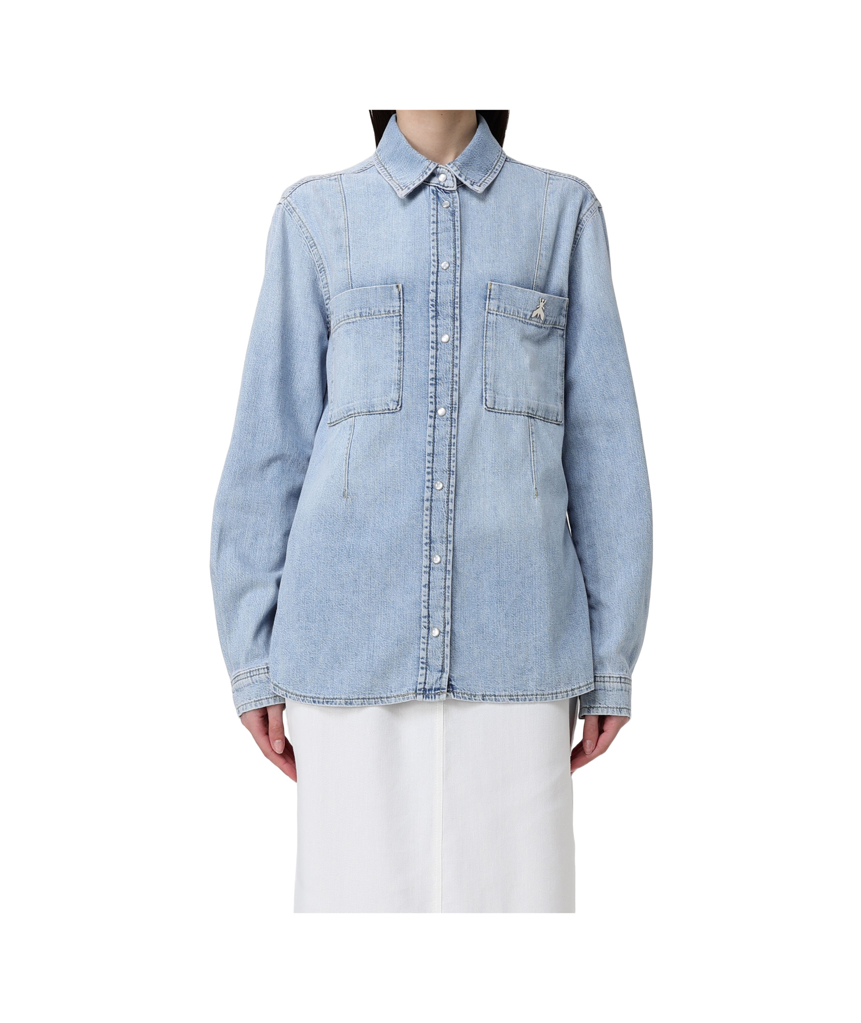 Patrizia Pepe Button-down Long-sleeved Shirt In Blue