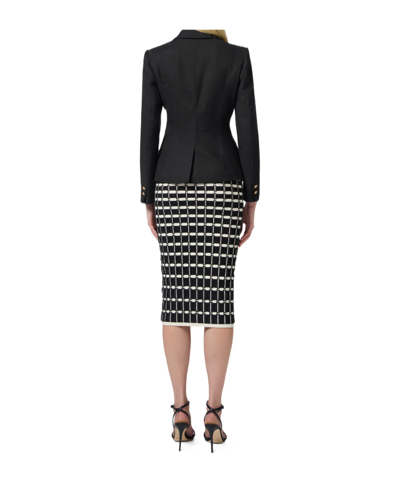 Elisabetta Franchi Double-breasted Black Jacket With Flap Pockets In Black