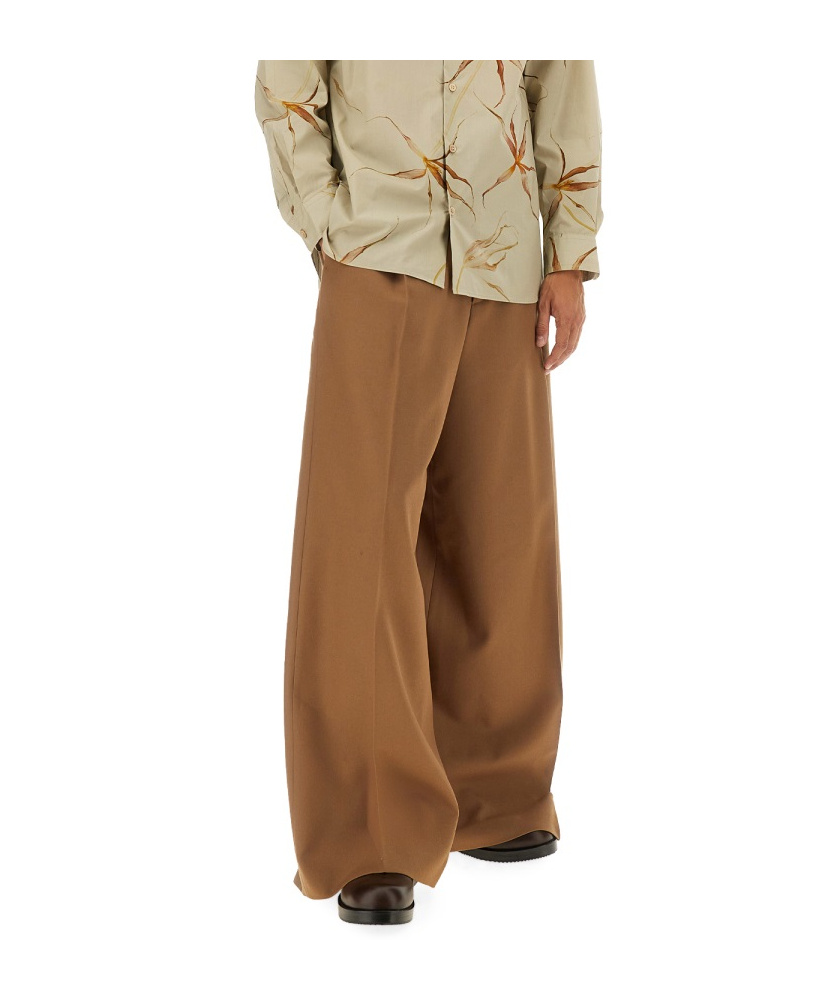 Dries Van Noten Wide Leg Trousers Featuring Pleats In Brown