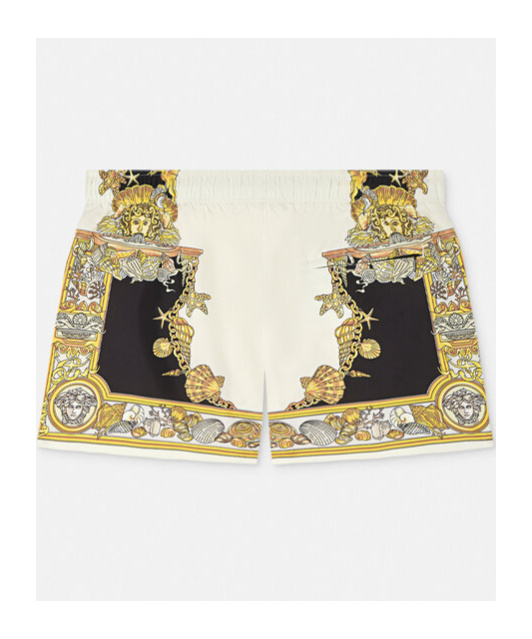 Versace Mid-length Swim Shorts With Decorative Print And Elastic Waistband In Multi