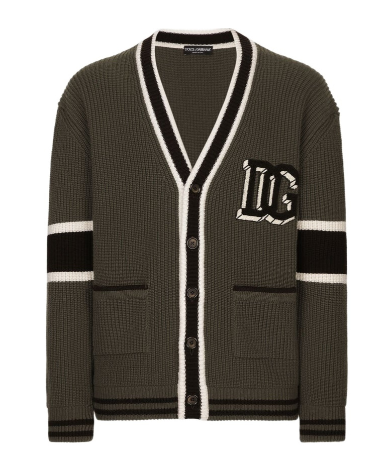 Dolce & Gabbana Striped Virgin Wool V-neck Cardigan In Black