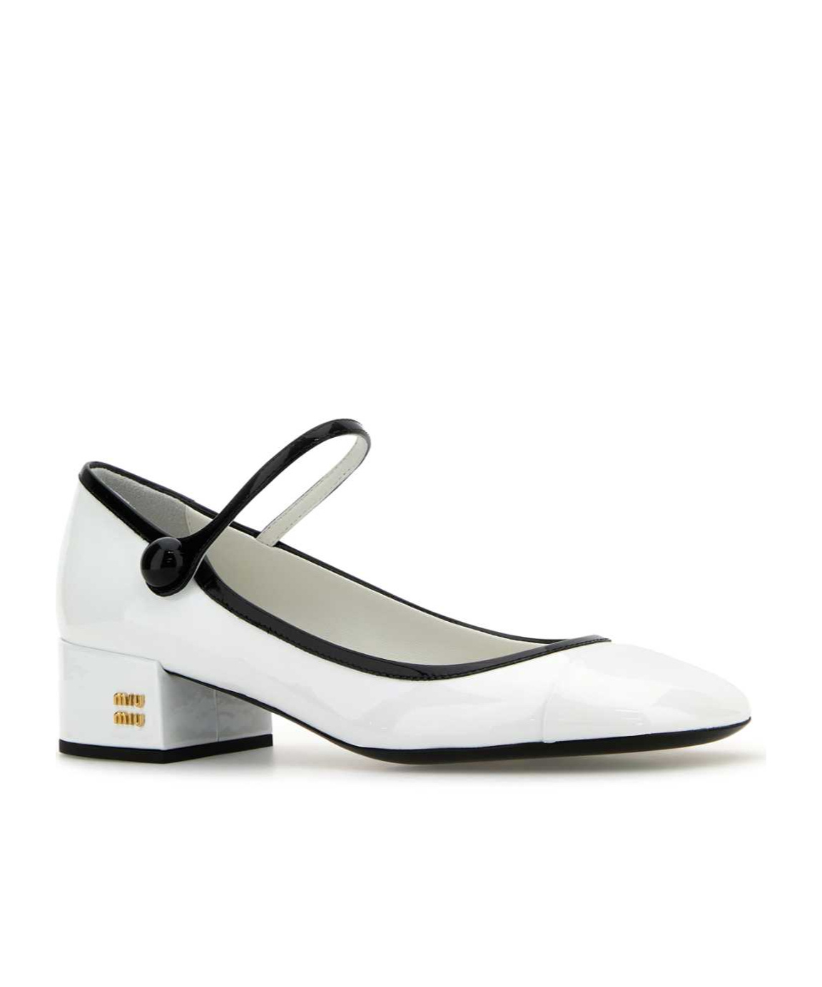 Miu Miu Leather Block Heel Pumps With Patent Finish In Multi