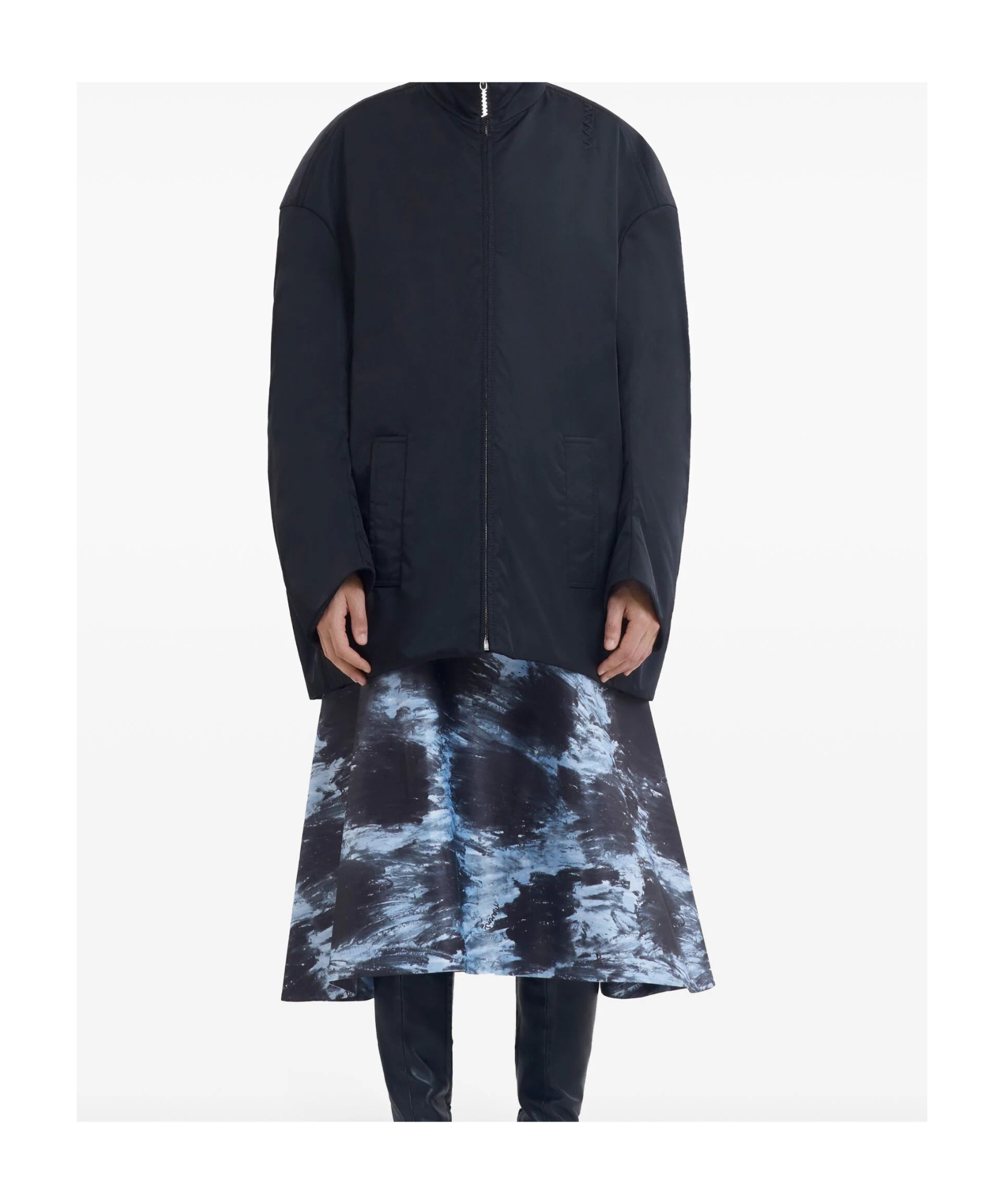 Marni High-neck Zip-up Bomber Jacket In Black