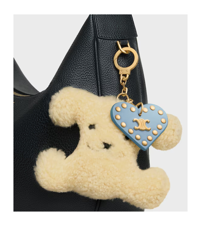 Celine Triomphe Pom-pom Charm In Shearling And Calfskin In Brown