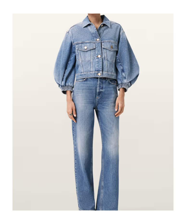 Allsaints Womens Mid Indigo Luca Cropped Denim Jacket In Blue