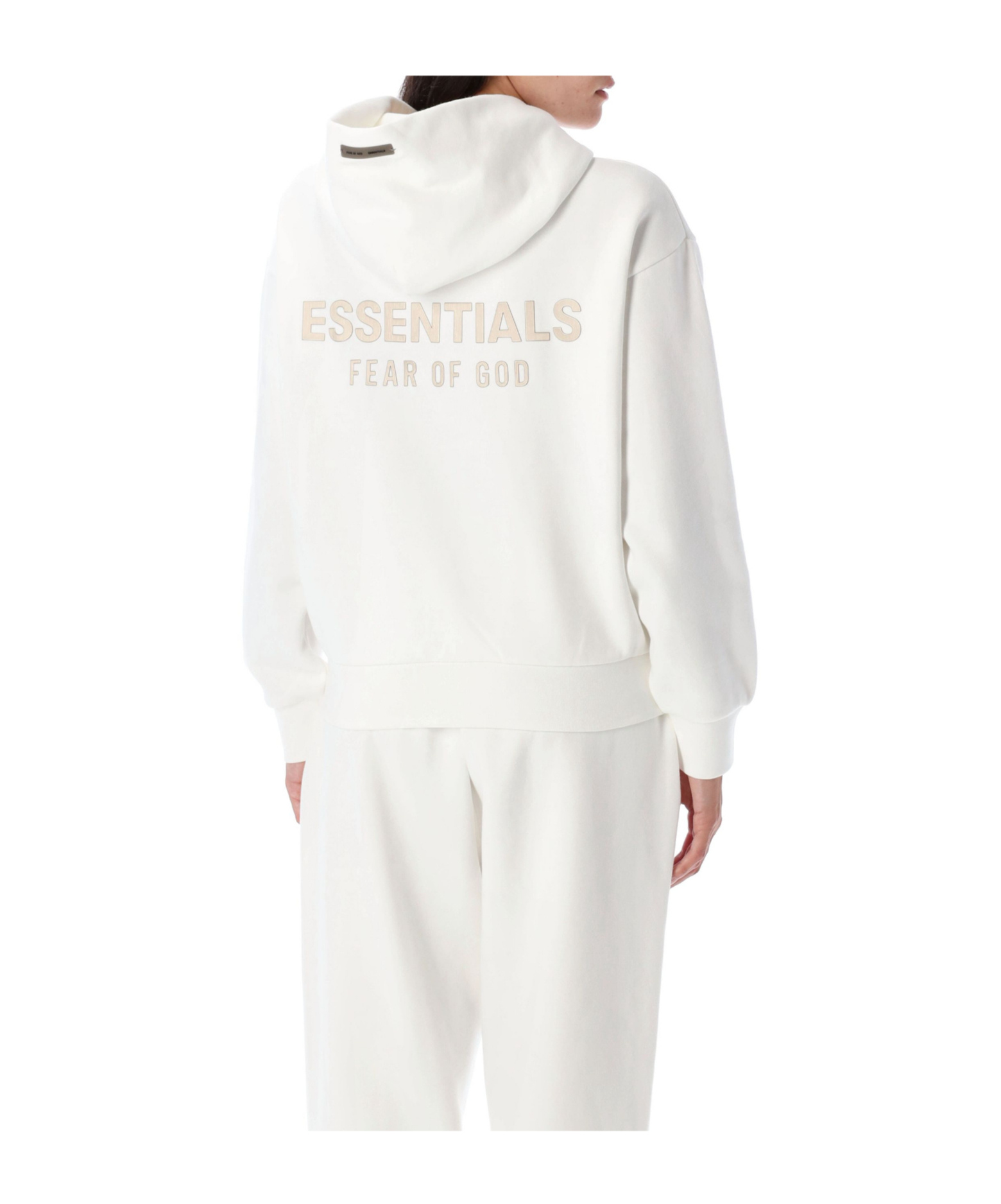 Essentials Fear Of God Logo Patch Classic Fit Hoodie In White