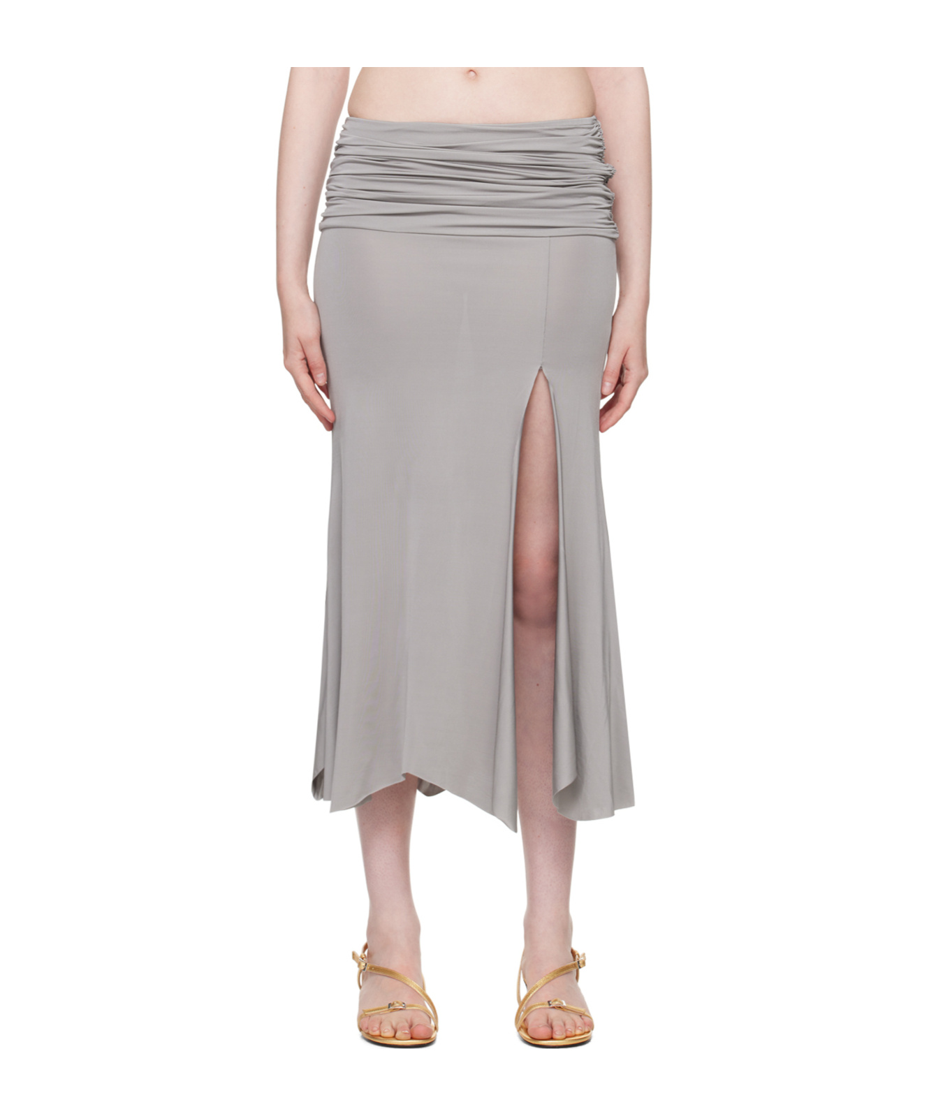 Gimaguas Ruched Asymmetric Midi Skirt In Grey