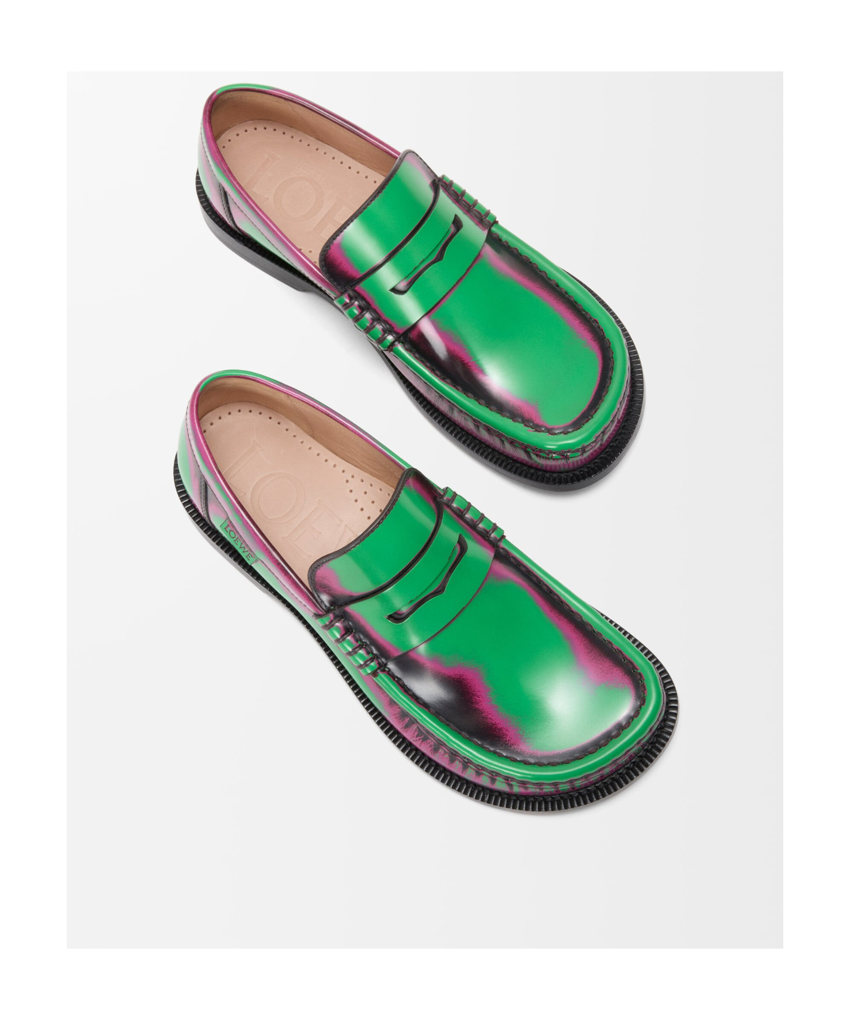 Loewe Campo Loafer In Brushed Calfskin In Green/pink/burgundy