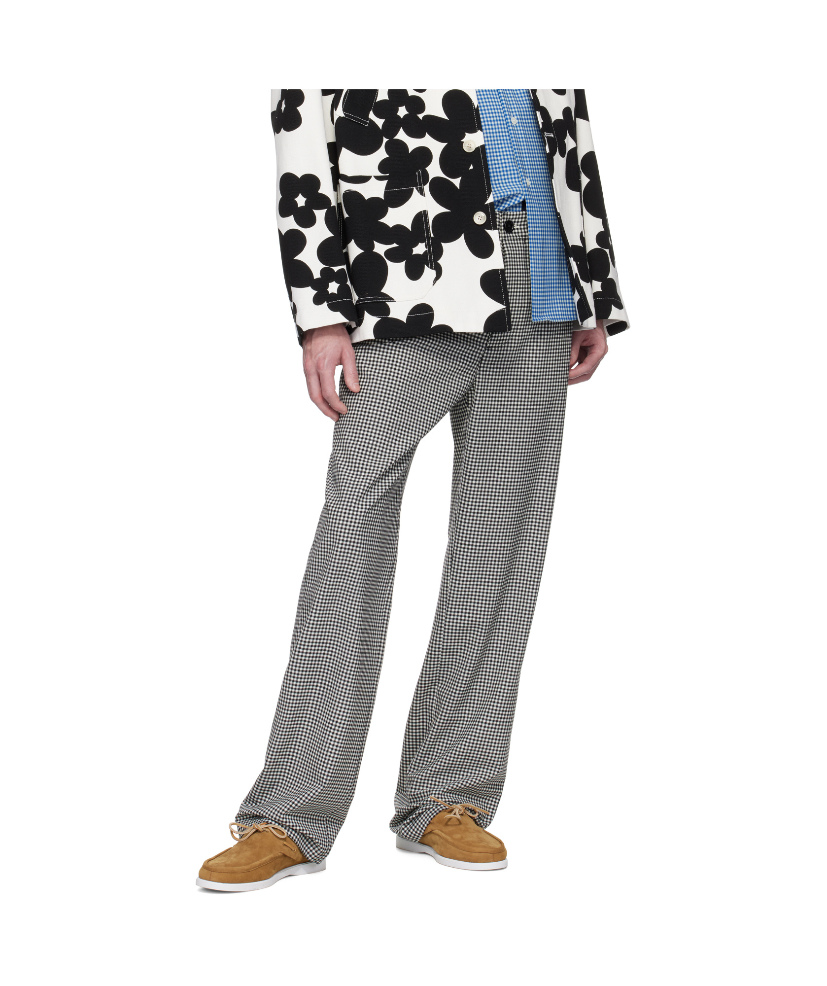 Marni Black & White Wool Blend Gingham Trousers In Black White