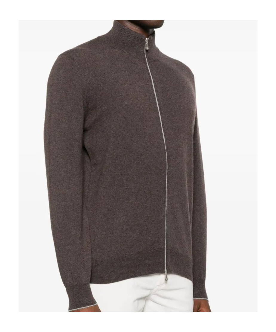 Brunello Cucinelli Full Zip Cashmere Cardigan In Brown