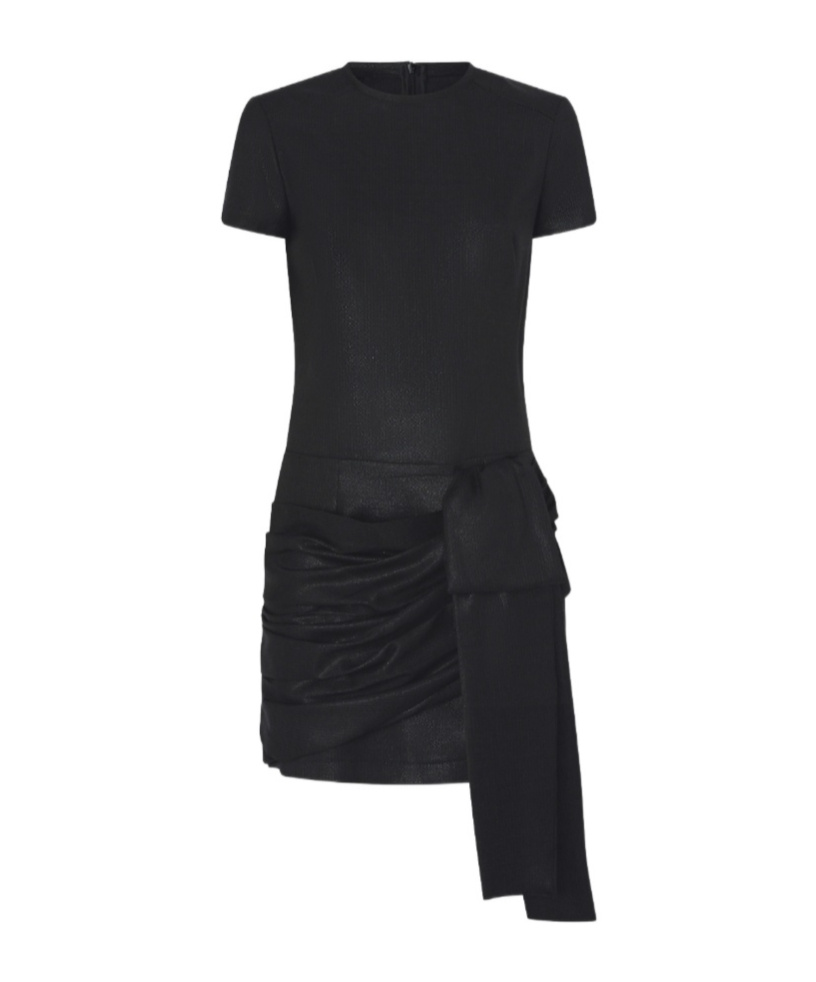 Pinko Short Pinstriped Dress With Draping In Black
