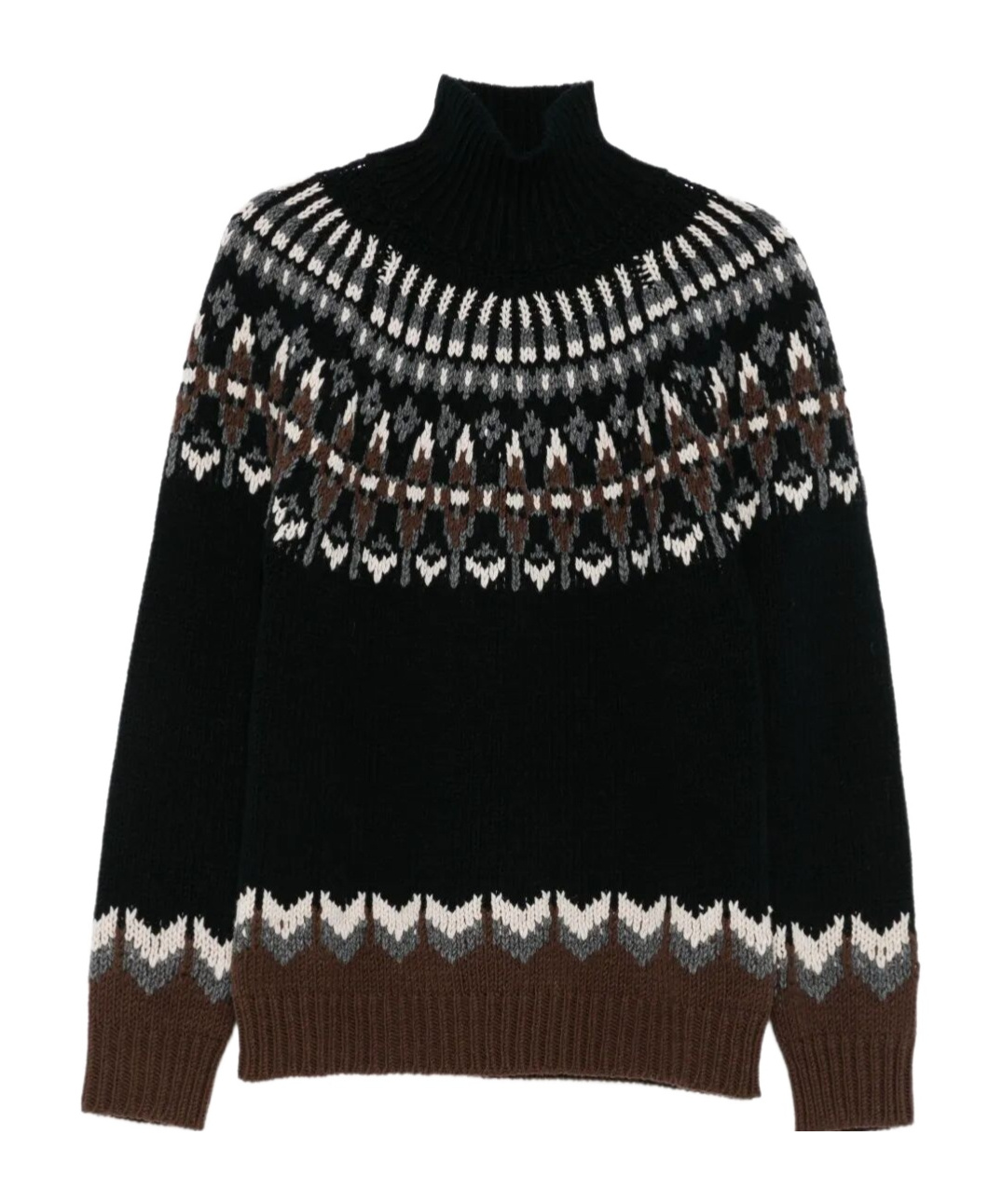 Dondup Turtle Neck Sweater With Fair Isle Pattern In Black