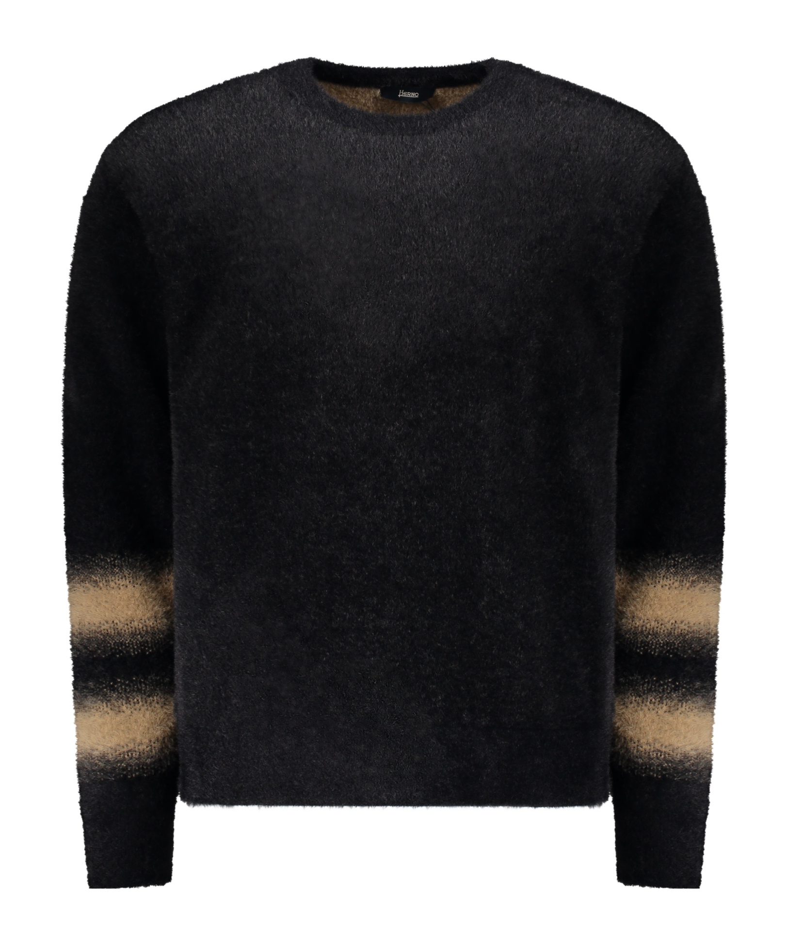Herno Striped-cuff Crew-neck Sweater In Black