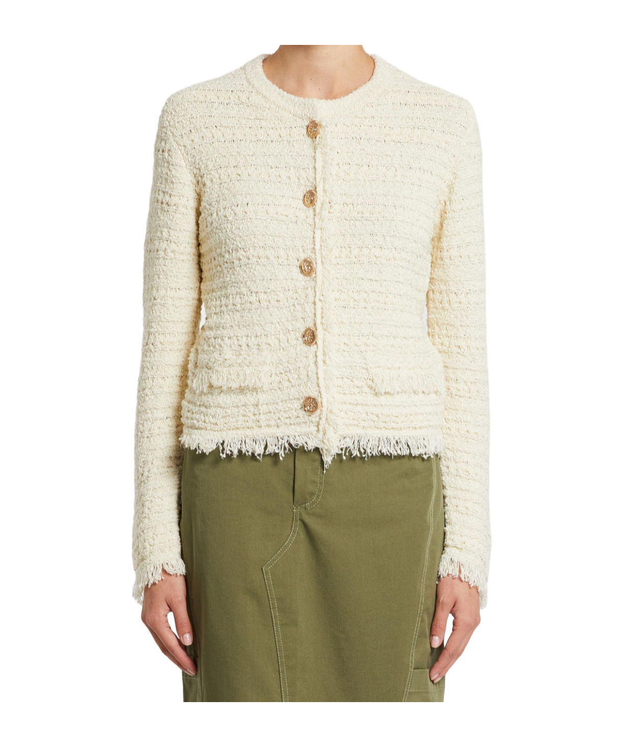 Iblues Button-down Knitted Casual Jacket In White
