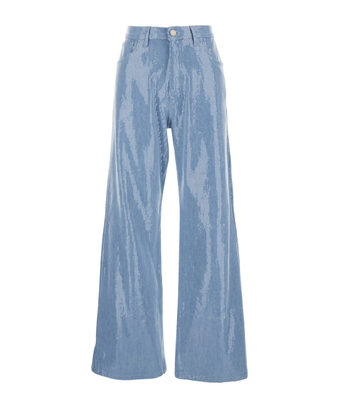 Federica Tosi Light Blue Five-pocket Jeans With All-over Sequins In Fabric Woman In Blue