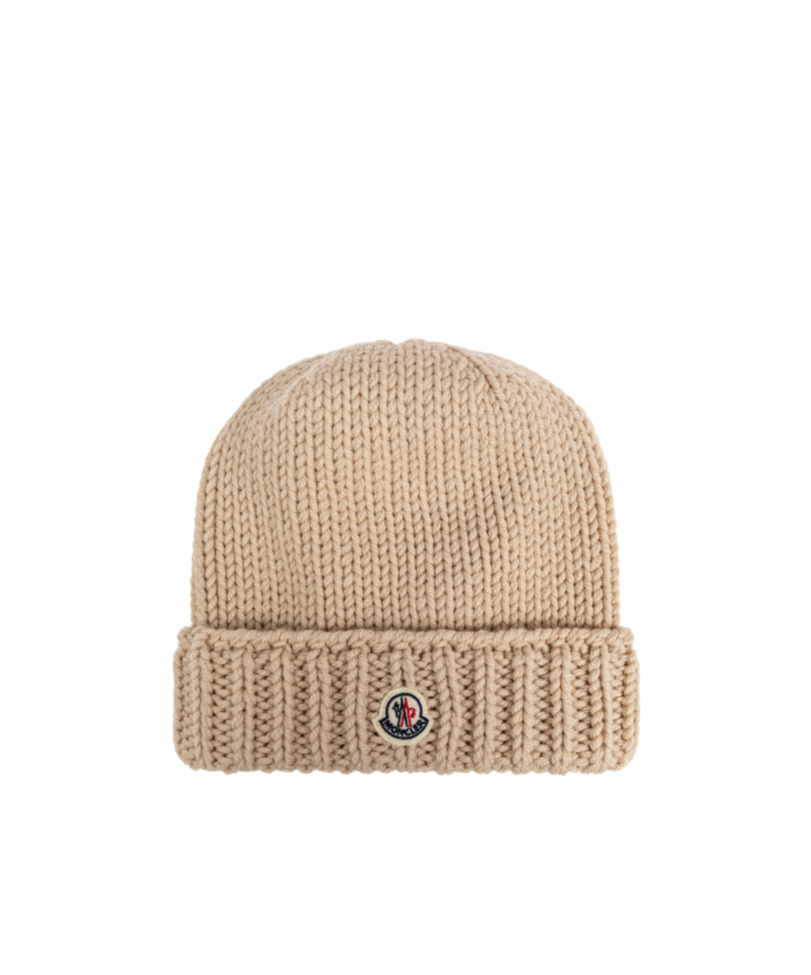 MONCLER MONCLER ENFANT LOGO PATCH RIBBED BEANIE