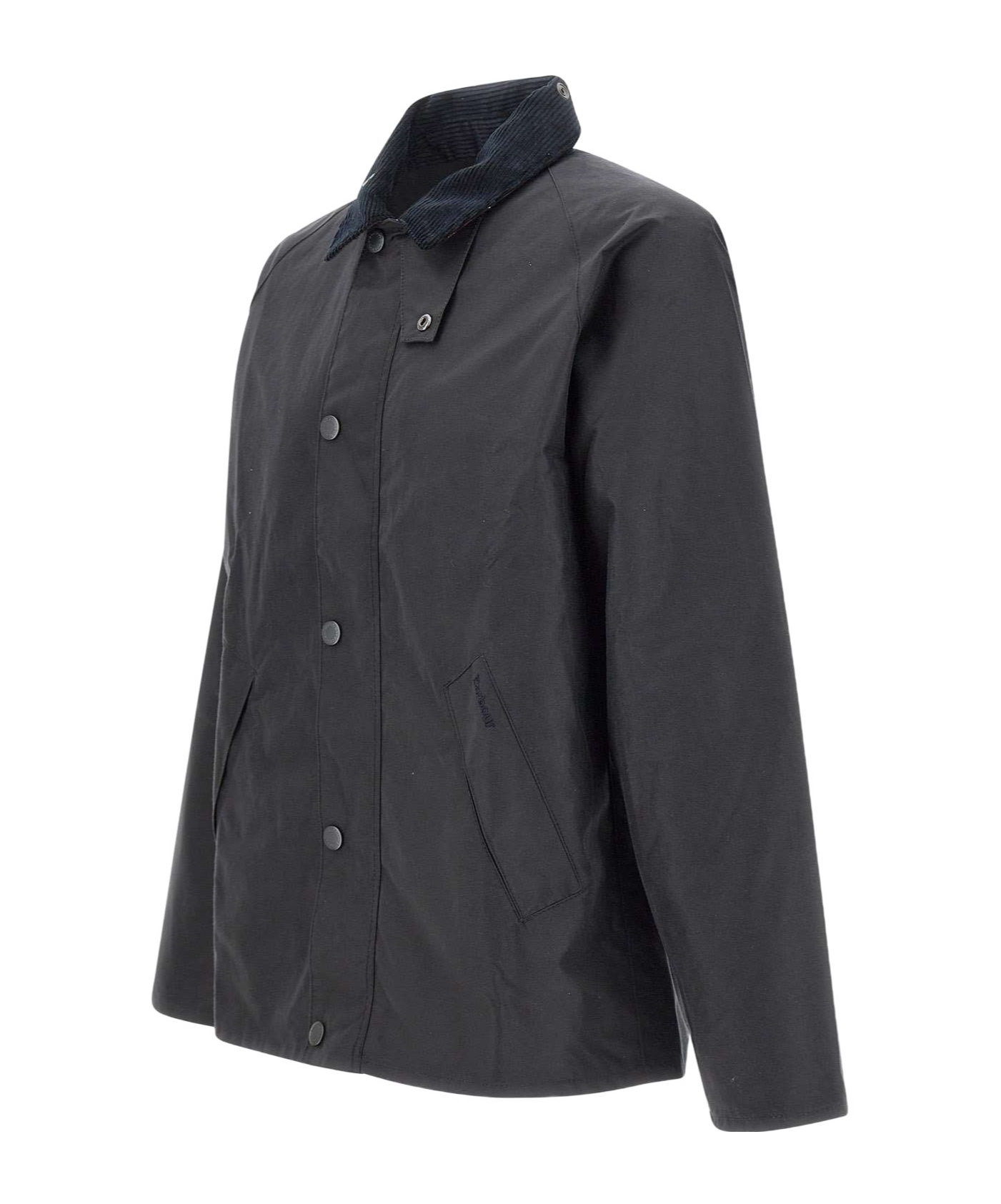 Barbour Corduroy-collar Waxed-cotton Jacket In Black