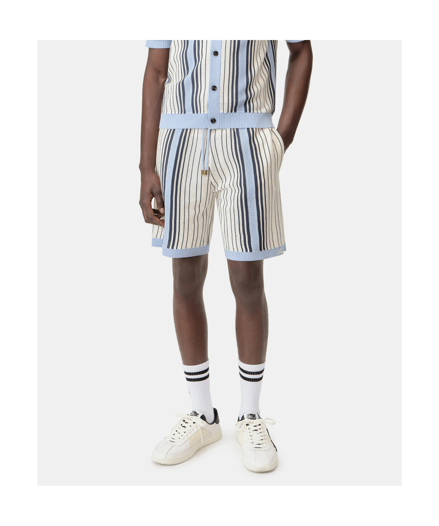 Amiri Script Stripe Knitted Shorts Drawstring In Multi