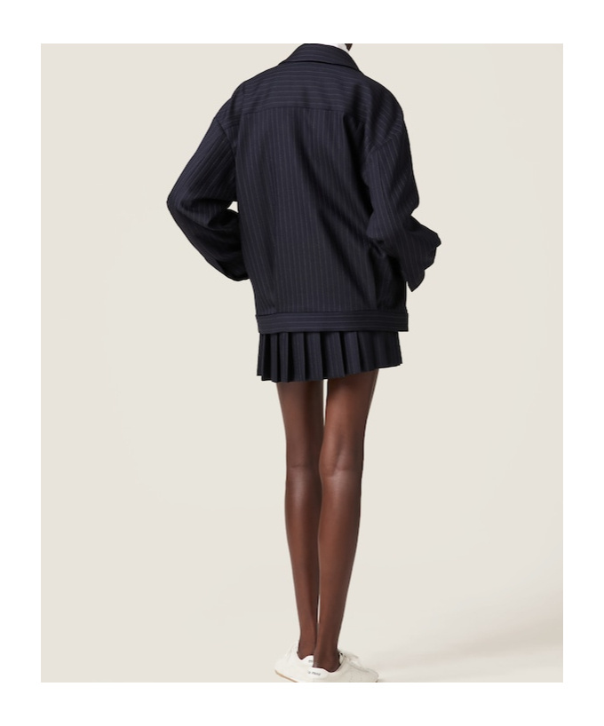 Miu Miu Pleated Pinstripe Wool Mini Skirt In Black