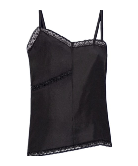Mm6 Maison Margiela Lace-trimmed Asymmetric Silk Top In Black