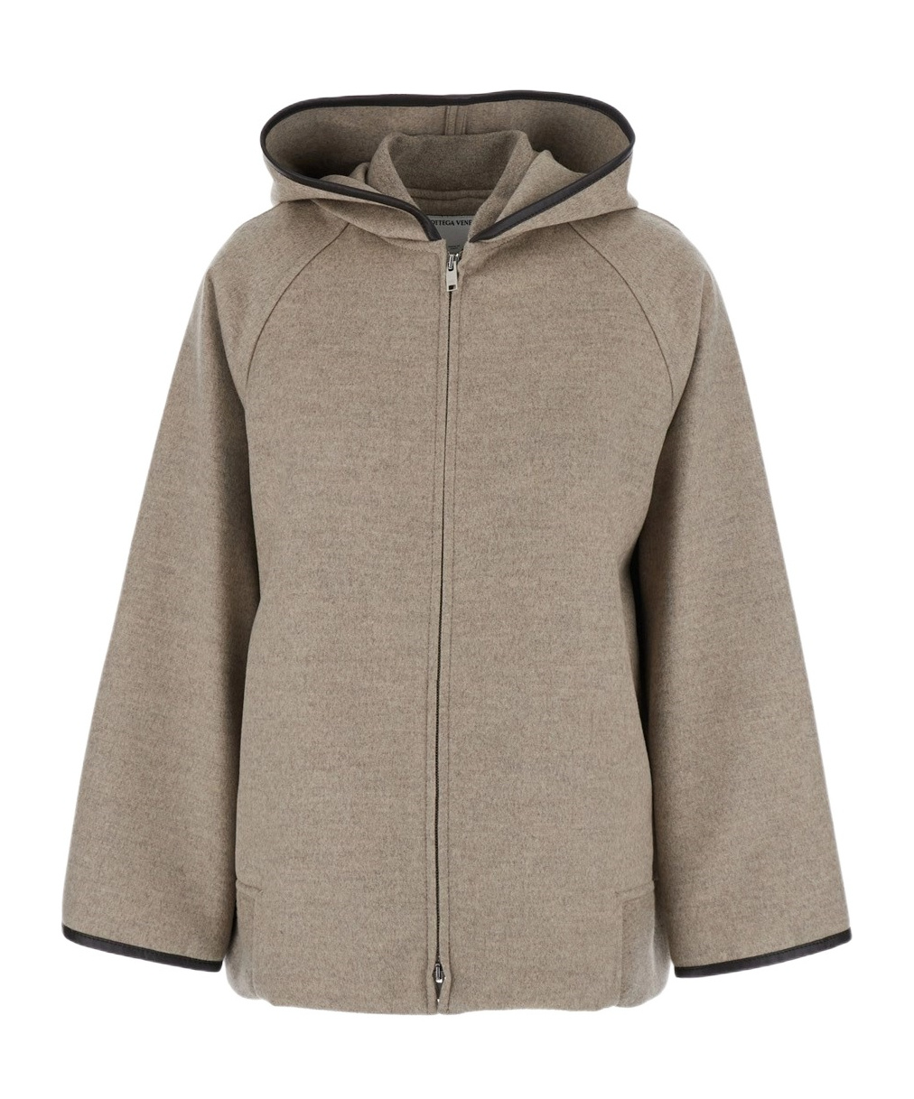 Bottega Veneta Long Sleeve Hooded Casual Jacket In Brown