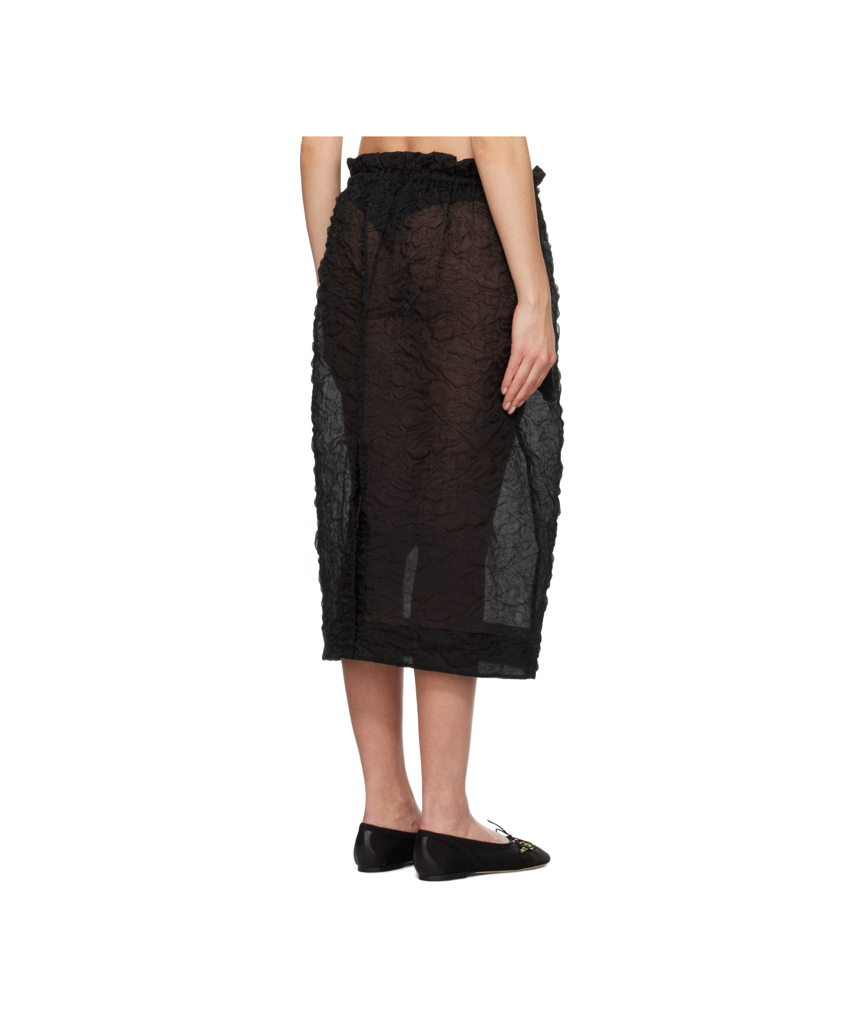 Simone Rocha Black Elasticated Gathered Ruffle Waist Tulip Midi Skirt In Black
