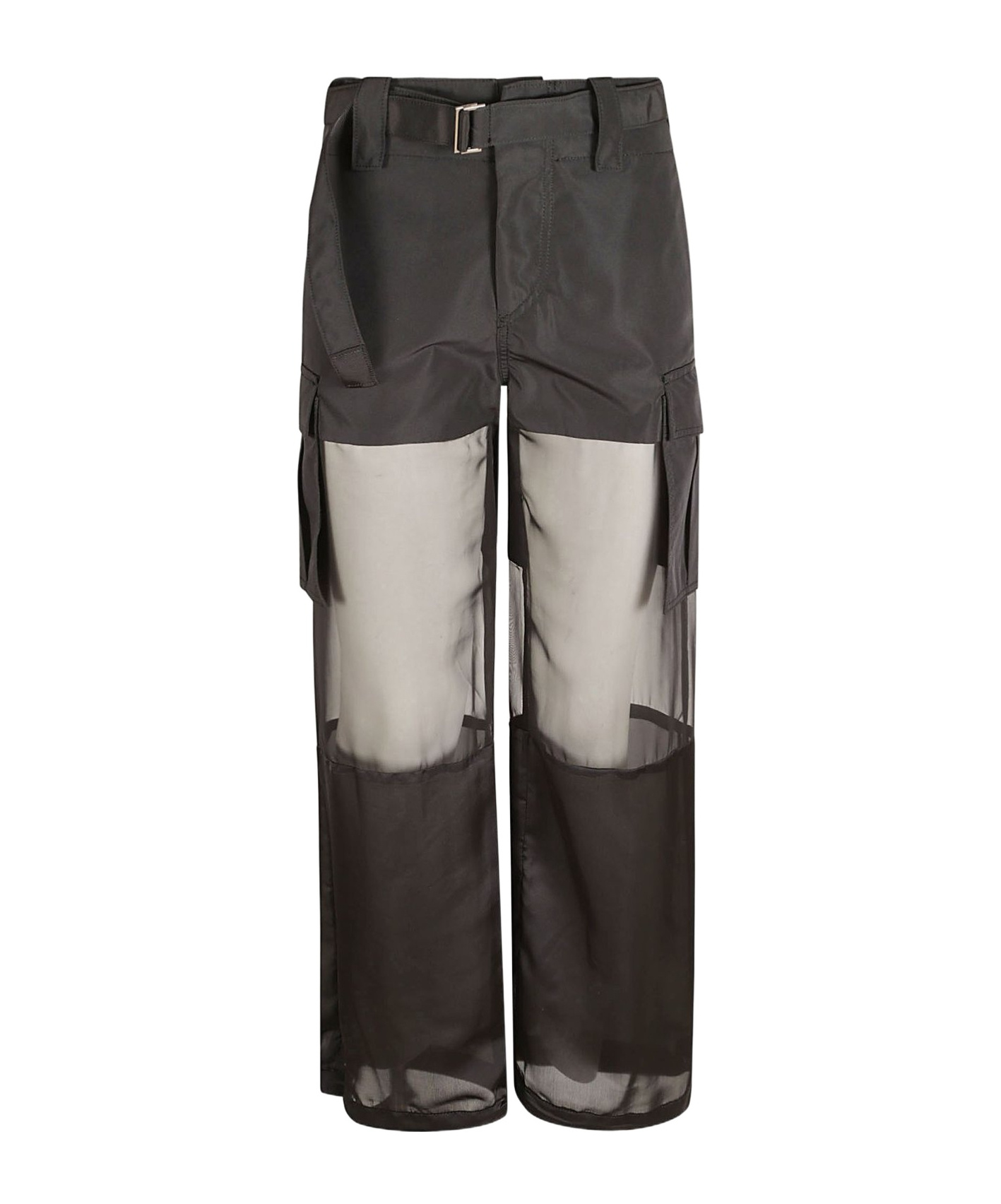SACAI TRANSPARENT-DETAIL CARGO STRAIGHT TROUSERS 