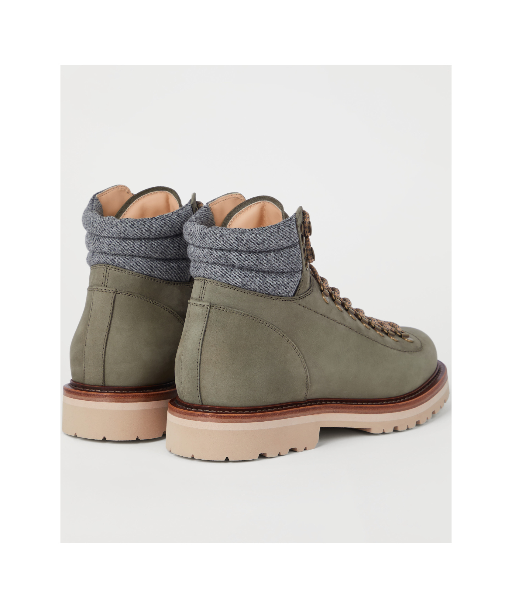 Brunello Cucinelli Calfskin Wool-trim Mountain Boots In Multicolor