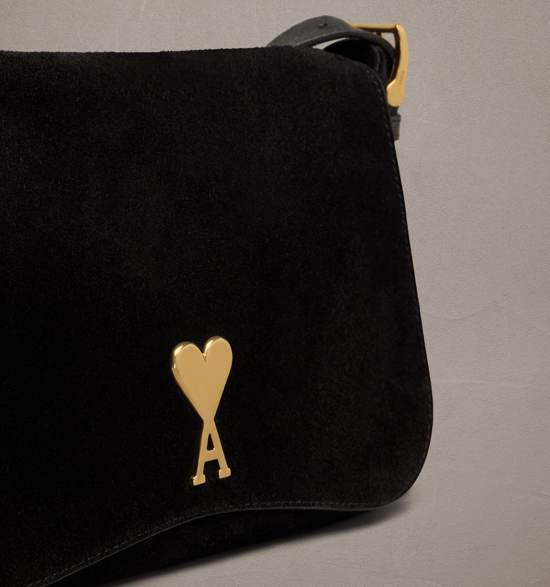Ami Alexandre Mattiussi Paname Paname Suede Shoulder Bag In Black