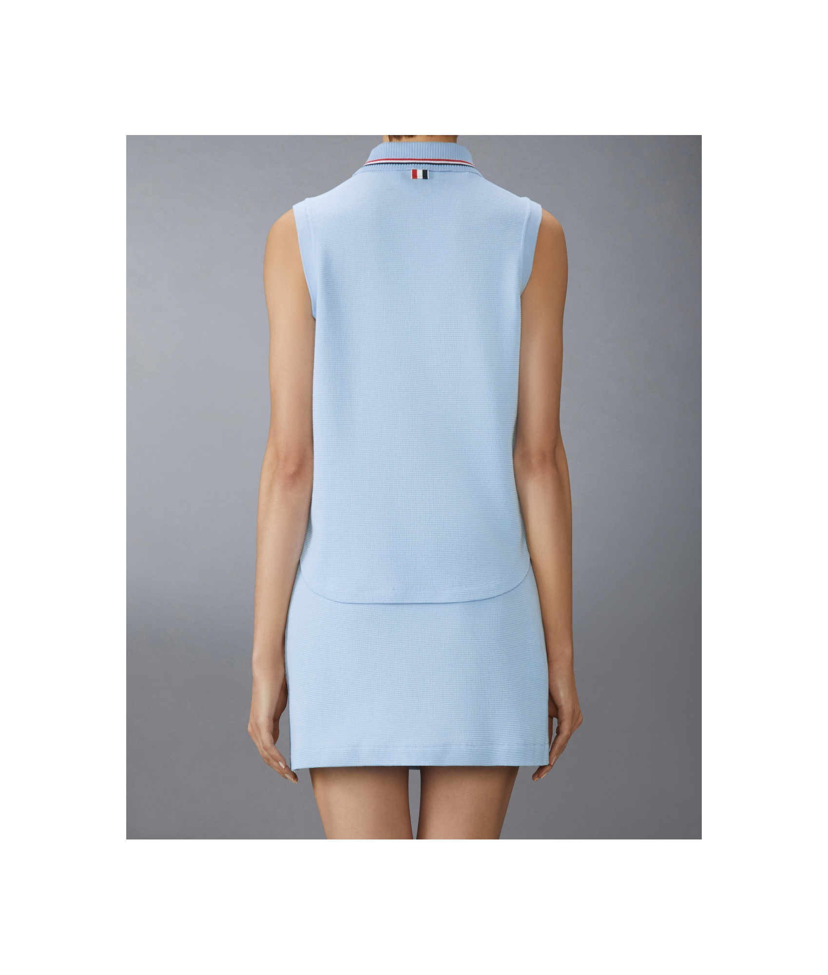 Thom Browne Cotton Waffle Sleeveless Button Shirt In Blue