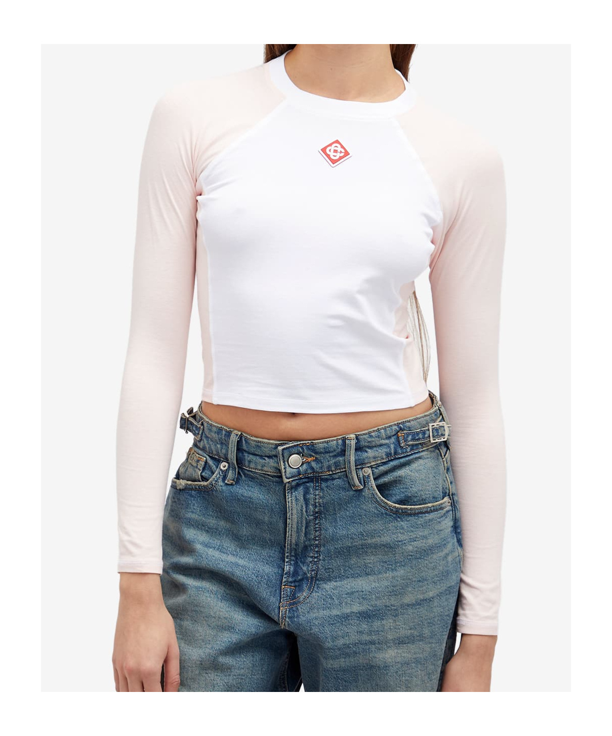 Casablanca Crewneck Logo Top With Long Raglan Sleeves In White