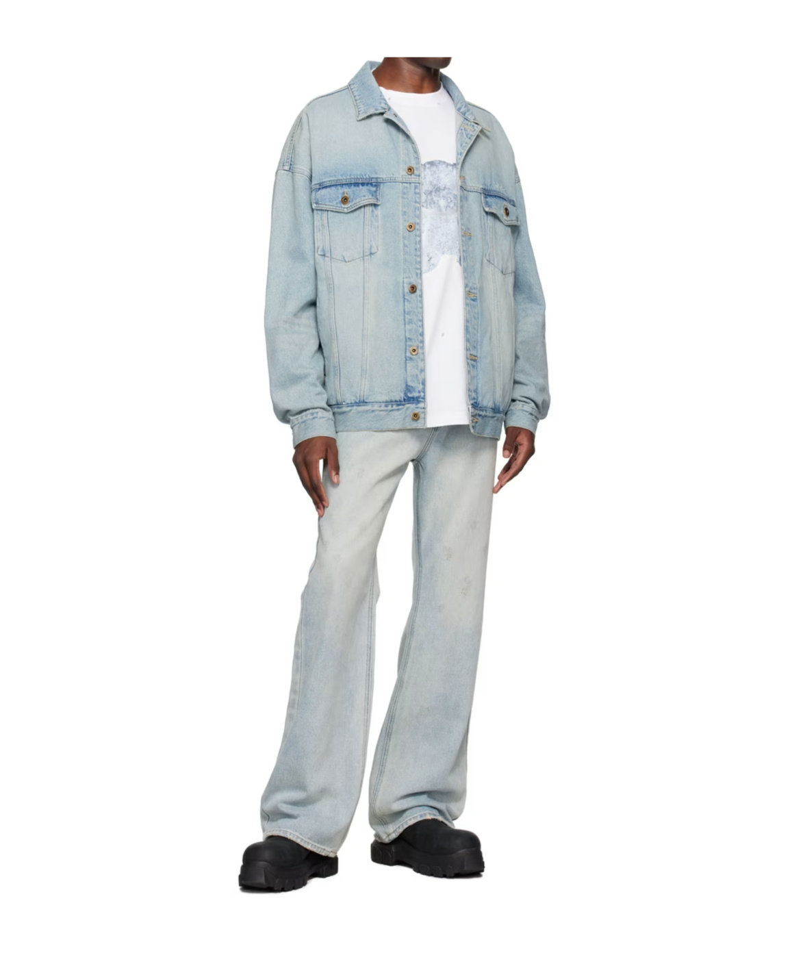 We11 Done Logo Embroidered Denim Coat In Gray