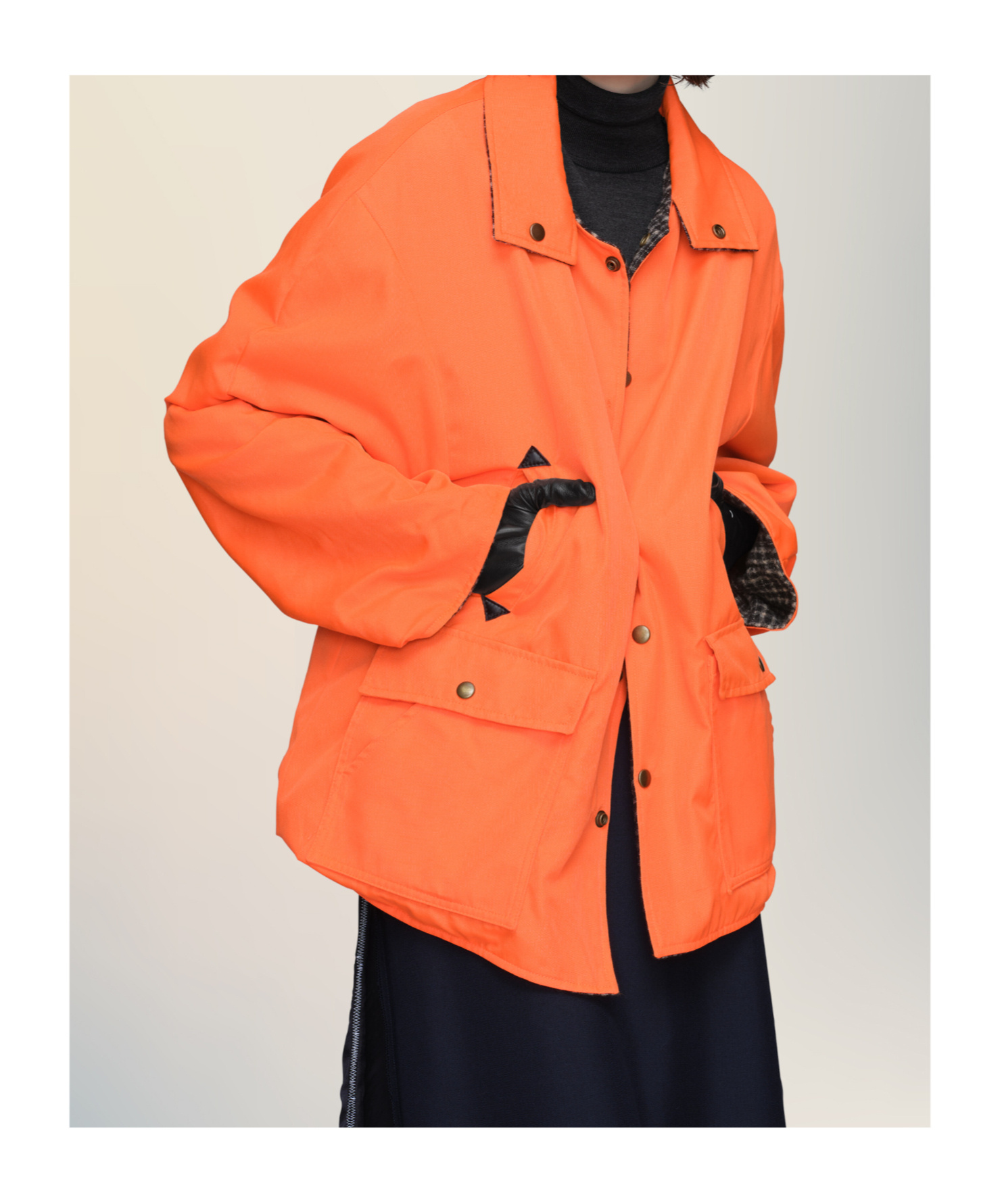Maison Margiela Womens Orange Fluo Black Check Relaxed-fit Buttoned-collar Woven Jacket In Orange