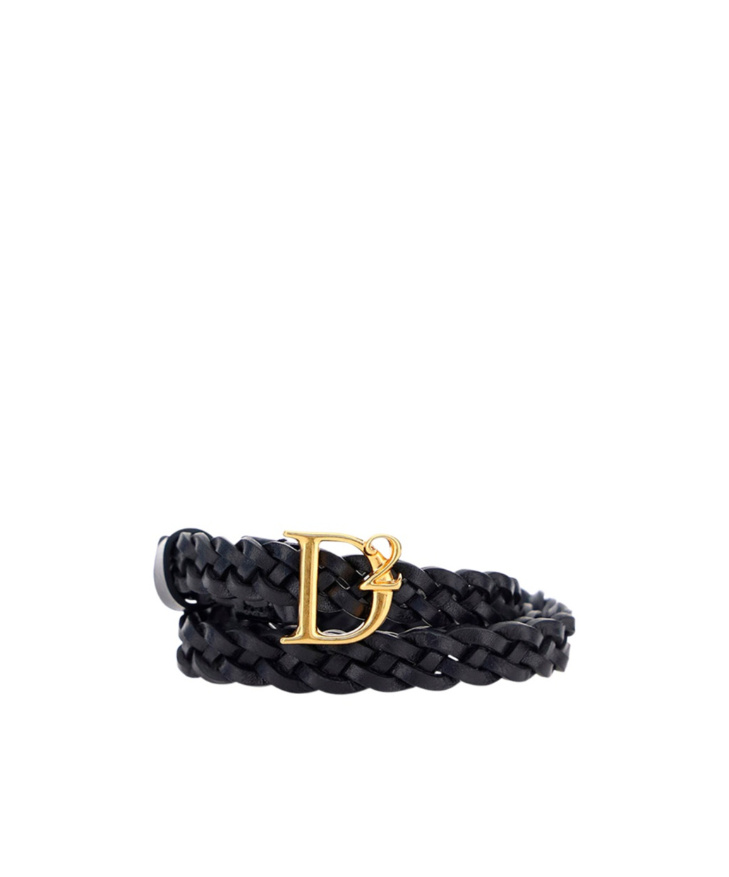Dsquared2 Braided Leather Belt With Golden Anchor Buckle 15mm In Black